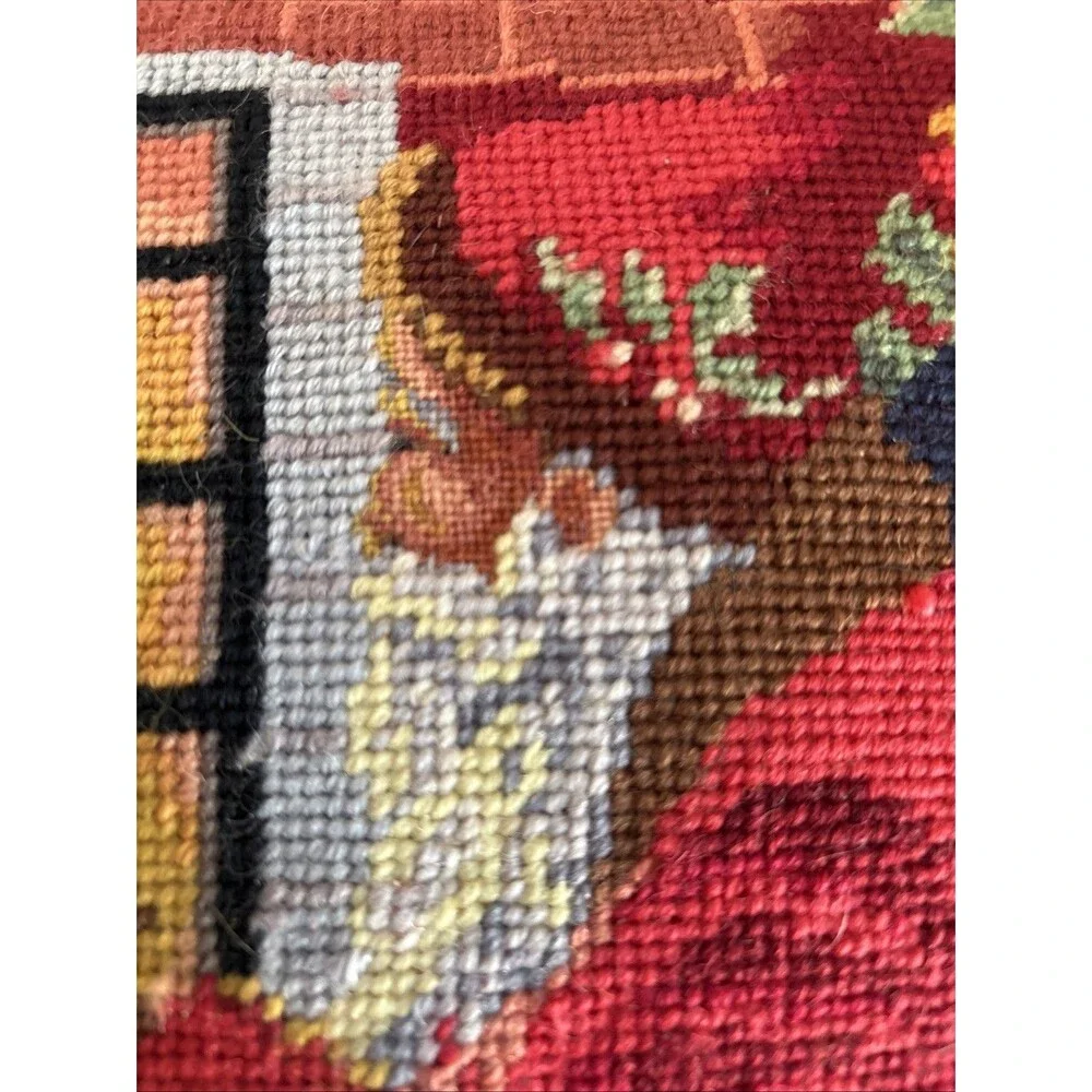 Vintage Crewel A JOYOUS CHRISTMAS Pillow W/Removable Zip Cover 13”x13”